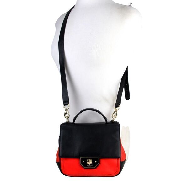 KATE SPADE NY BLACK RED GENUINE LEATHER SHOULDER BAG XBODY SATCHEL HANDBAG PURSE - Picture 2 of 16